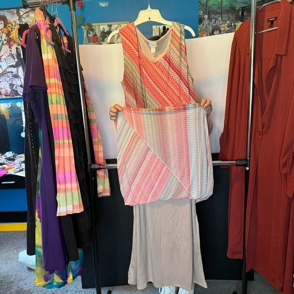 Chico's Size 3 Island Breeze Red/Orange Patterned tank Tamra Maxi Dress - Picture 8 of 8